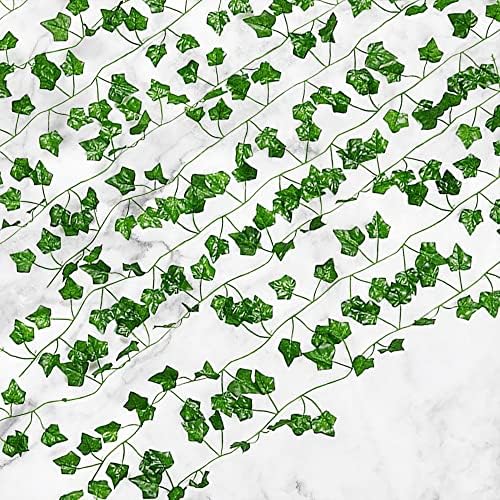 12 Pack Artificial Ivy Fake Vines for Bedroom Aesthetic, 84 Feet, Greenery Leaves UV Resistant, Hanging Plant Decoration for Wedding, Party, Garden, Office, Wall. Vine Garland