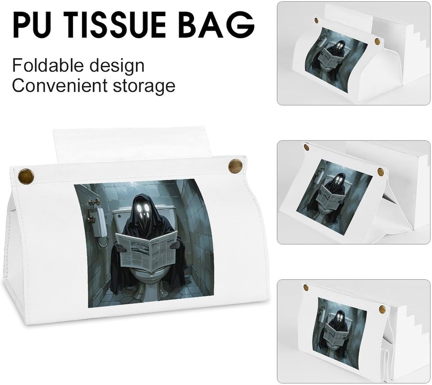 Decorative PU Tissue Paper Holder Ghosts in The Restroom Printed Tissue Box Cover Napkin Tissues Organizer Home Decor for Bathroom Night Stands Desk Car Dining Table image 4
