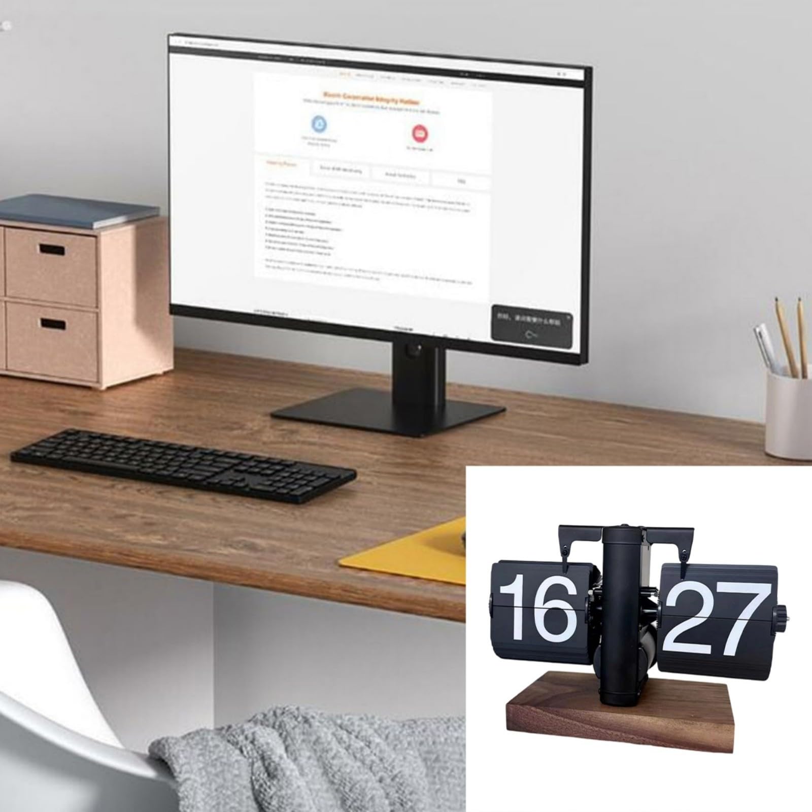 XJBTBA Reloj volteado con Mecanismo silencioso, Superficies de Madera Lisas, Formato de 12 Horas, Perilla de Ajuste fácil para el hogar y la Oficina, Reloj con números Grandes