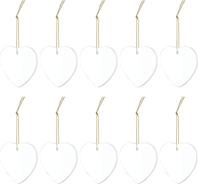 10 Pcs Sublimation Ceramic Ornament Hanging 3 Inch Sublimation Blanks Christmas Decorations Christmas Tree Decor Disc Ornament for DIY Craft Blanks Heat Press (Heart)