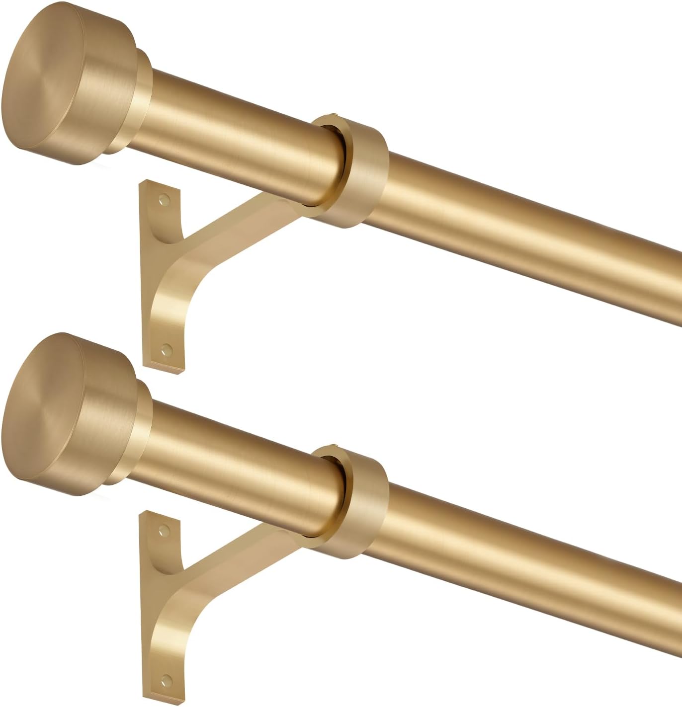 2 Pack Heavy Duty 1 Inch Diameter Single Curtain Rods 36-72” Adjustable Window Curtain Rod with with Cylindrical Cap Finials, Wall Mount and Ceiling Mount, Warm Gold Warm Gold 36-72"