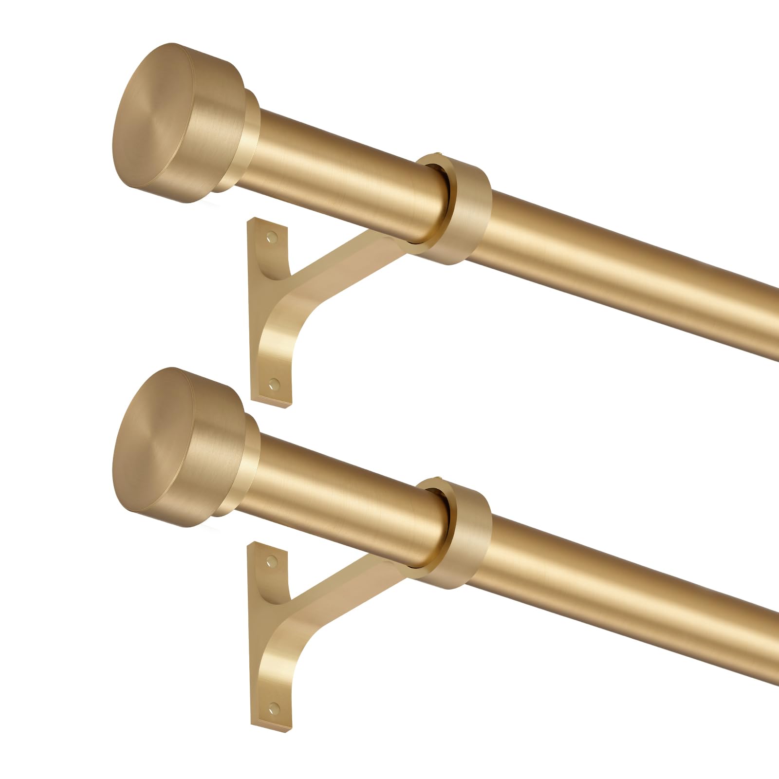 Photo 1 of 2 Pack Heavy Duty 1 Inch Diameter Single Curtain Rods 36-72” Adjustable Window Curtain Rod with with Cylindrical Cap Finials, Wall Mount and Ceiling Mount, Warm Gold