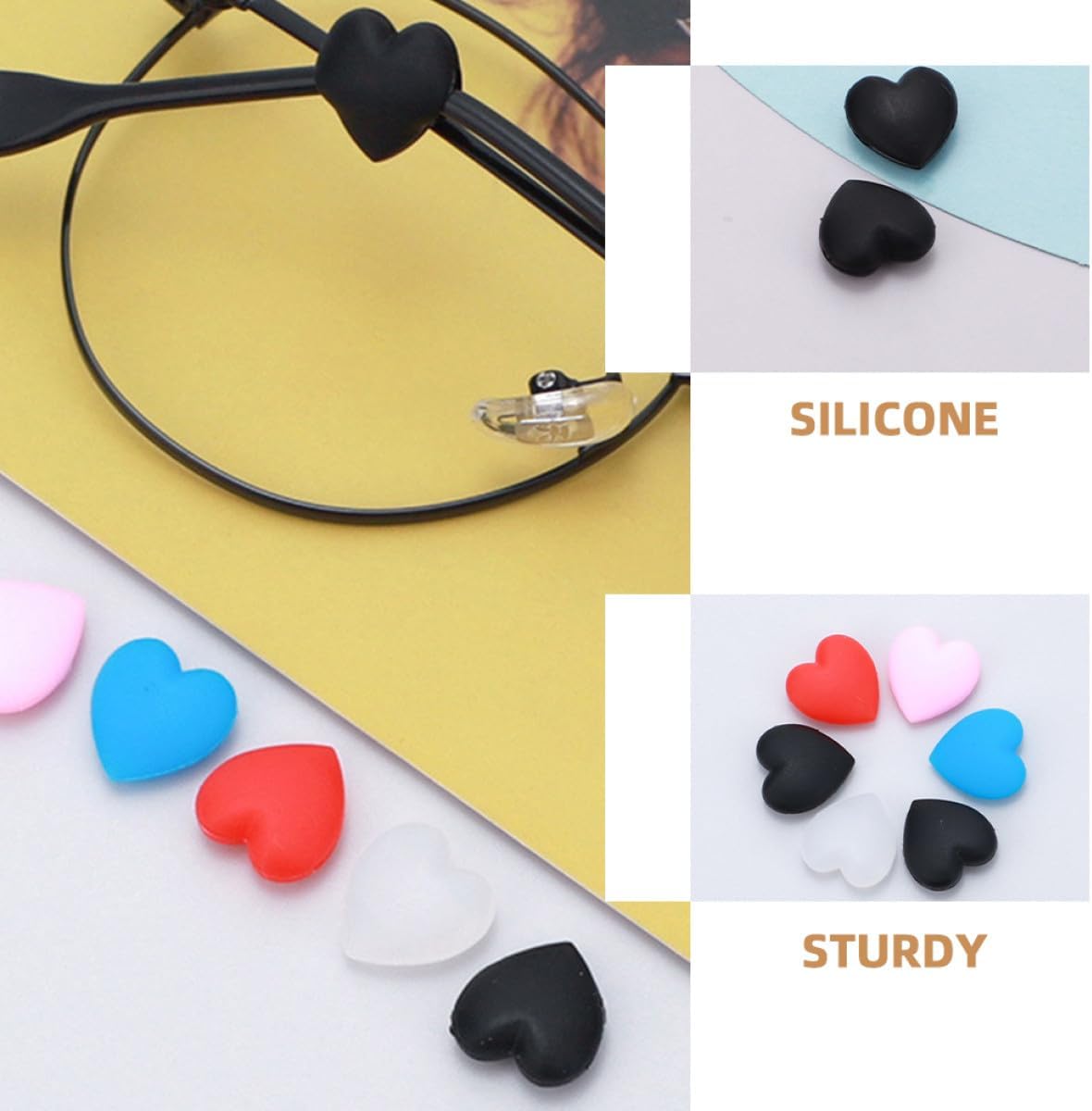 ORFOFE 40 Pairs Heart-shaped Silicone Eyewear Grip Holders Non-slip Comfortable Glasses Ear Grips for Adults and Portable Eyeglass Retainers with Black, White, Red, and Pink Colors