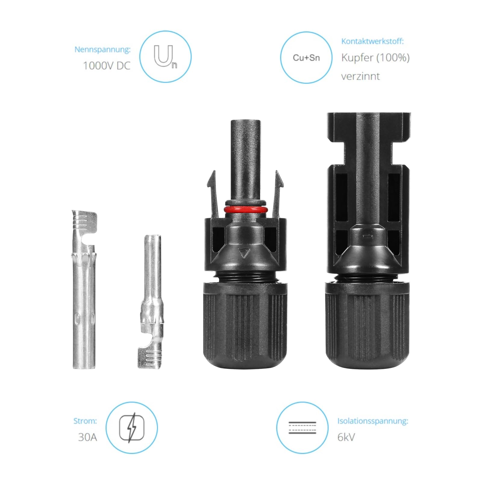 KBE Solarkabel inkl. Stecker Verlängerung 0,5-50m 4mm² 6mm² - PV Kabel H1Z2Z2-K beidseitig rot/schwarz - Photovoltaik Solar-Verbindungskabel (2X 20m 4mm² / 0% MwSt.)