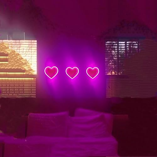 2 letreros de neón de corazón de San Valentín, funciona con pilas, luces LED de neón rosa, decoración de pared para dormitorio, cocina, puerta,