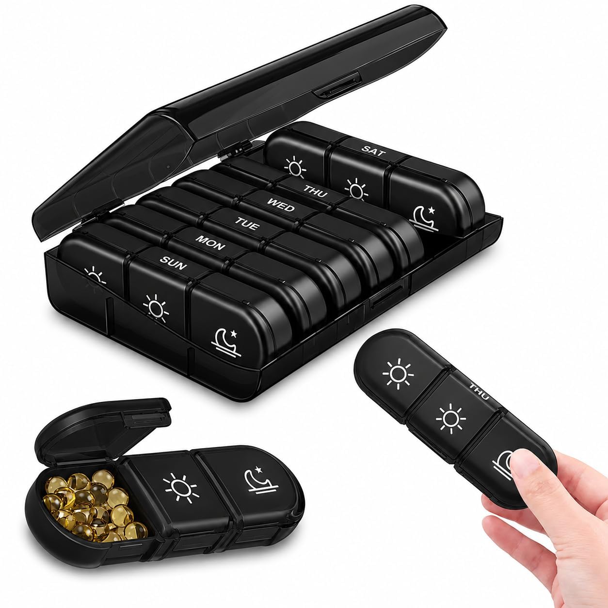Weekly Pill Organizer 7 Day 3 Times a Day BPA Free Pill Box, Portable Stackable Medicine Organizer Box with Large Compartments, Moisture Proof Pill Dispenser for Vitamins, Supplements & Medication-image-10