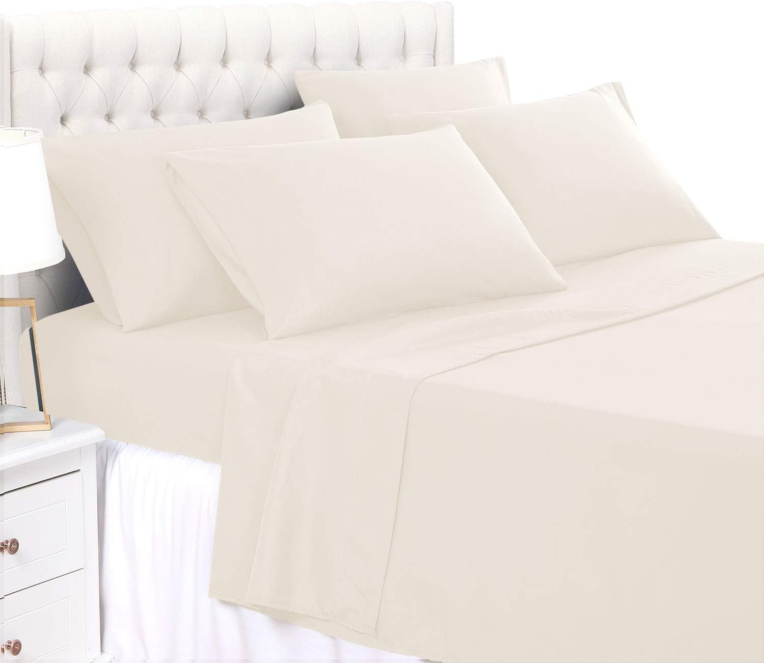 LaxLinen 1000TC Super Quality Bedding Collection- 6PC Bed Sheet Set Fits Mattress 14" to 16" Inch Extra Deep Pocket Full Bed/Double Bed Size, Taupe Solid 100% Cotton