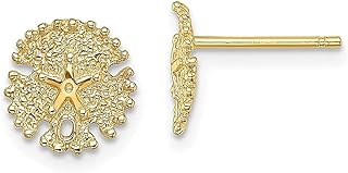 Brincos de ouro amarelo 14k texturizados areia dólar mar estrela do mar estrela do mar pino vida animal joias finas para mulheres presentes para ela, Cristal Ouro amarelo