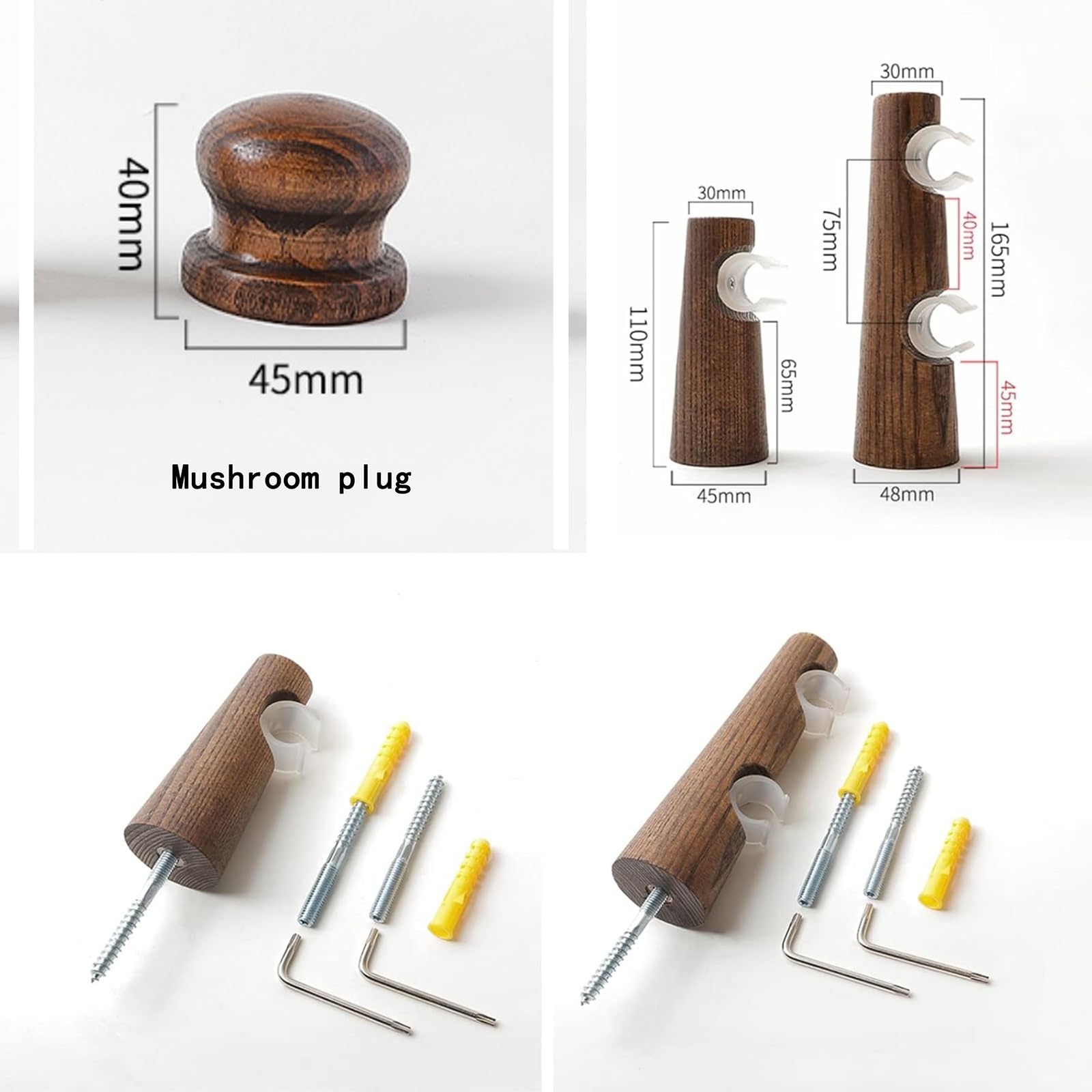 Set di aste in legno massiccio con staffe e C, 160 cm, perfette per decorare la casa e il trattamento delle finestre