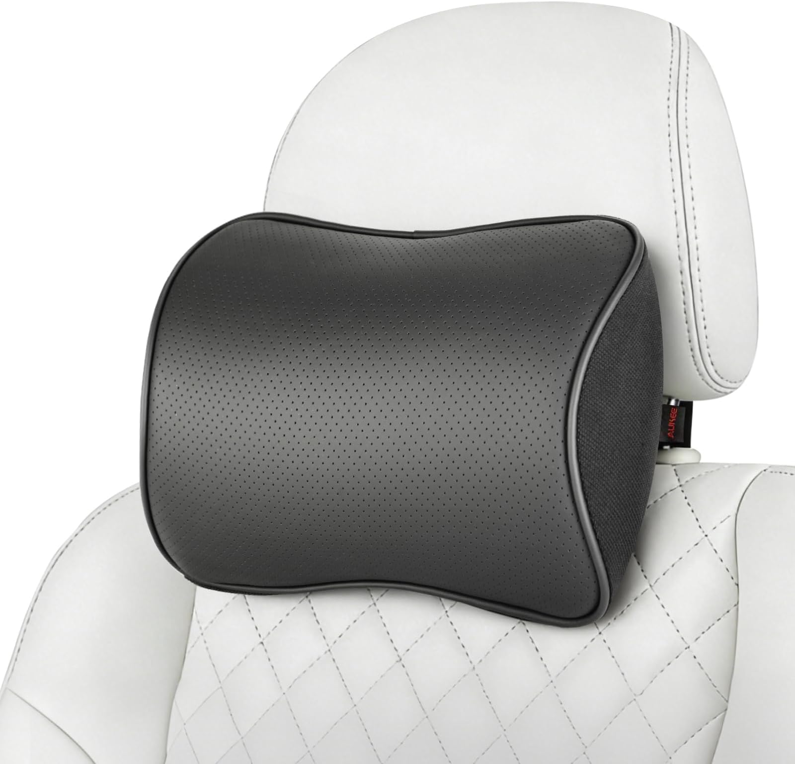 Aukee Car Headrest Pillow Memory Foam Car Neck Pillow with Adjustable Strap Soft Leather Headrest for Driving Home Office Black (1PC)
