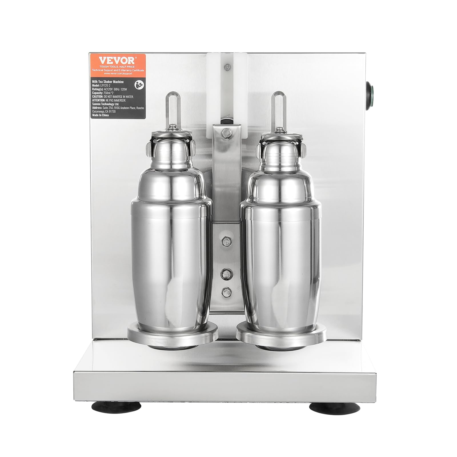 VEVOR Batteur Mixeur à Milkshake Commercial, Appareil à Thé au Lait Électrique 120 W, Mélangeur à Boissons Double Tête, Réglable 0-180 s, avec Tasse Inox 750 mL, pour Magasin de Thé au Lait Bar Café