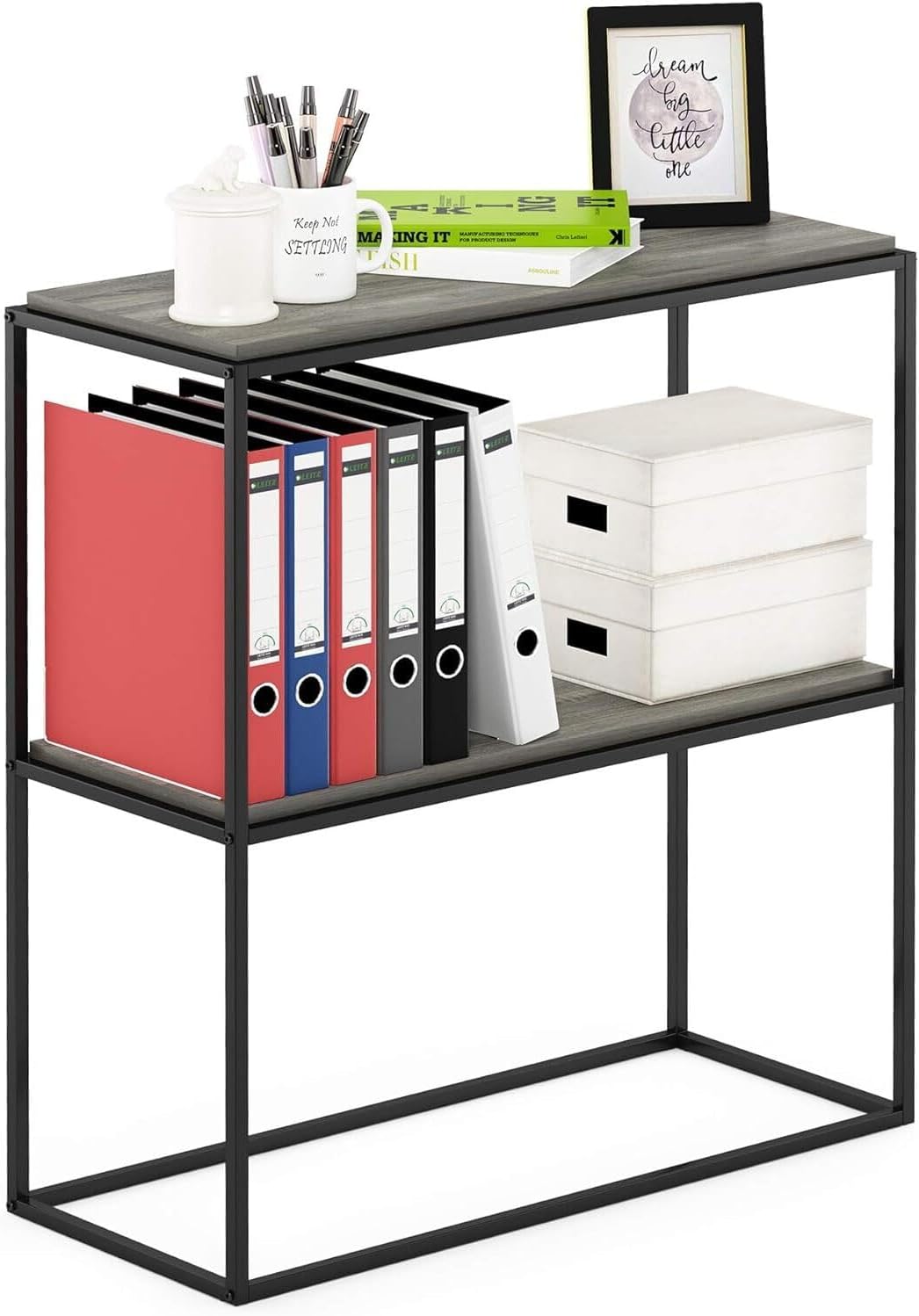 HomeStock Modern Motifs Wide Stackable Shelf with 2-Tier French Oak Gray