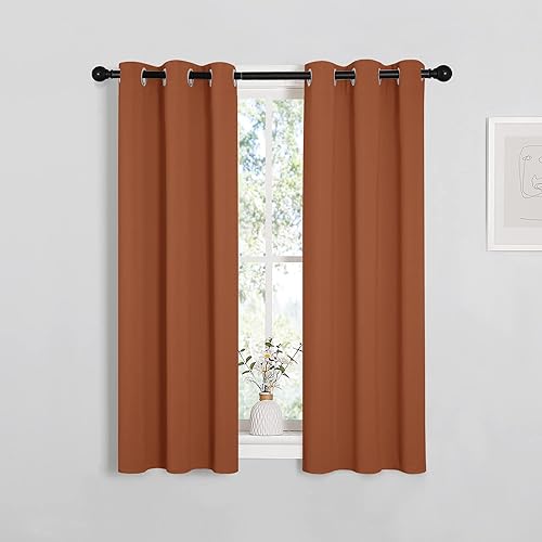 NICETOWN Halloween Burnt Orange Window Curtains Blackout Drapes, 1 Pair, 29 by 40 inches, Thermal Insulated Solid Grommet Blackout Curtains/Draperies for Cafe