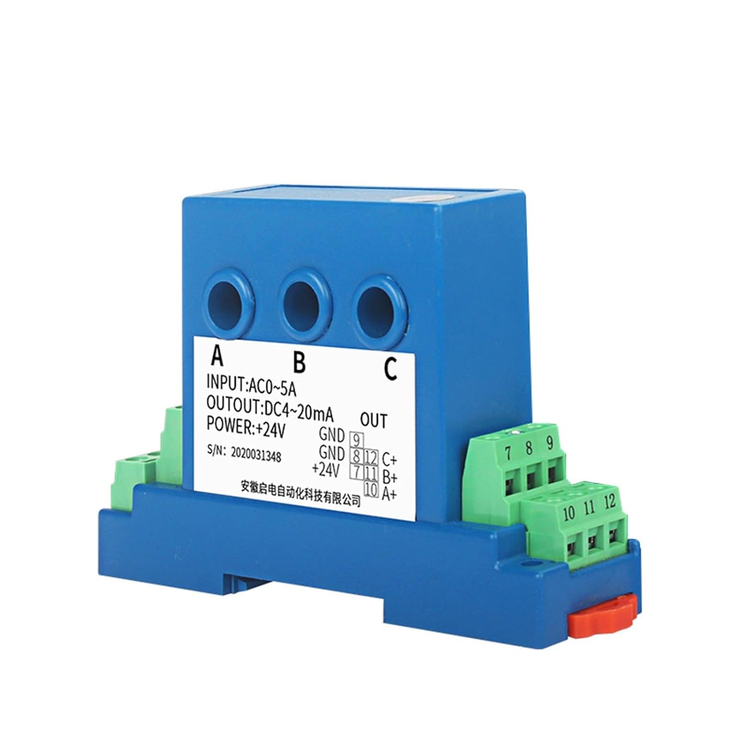 1PCS 3 Phase AC Current Sensor Open Loop AC1A 2A 5A 10A to 4-20mA 0-10V Output 24V Current Transmitter(4-20mA Out,3XAC 0-30A_8MM_DC24V)