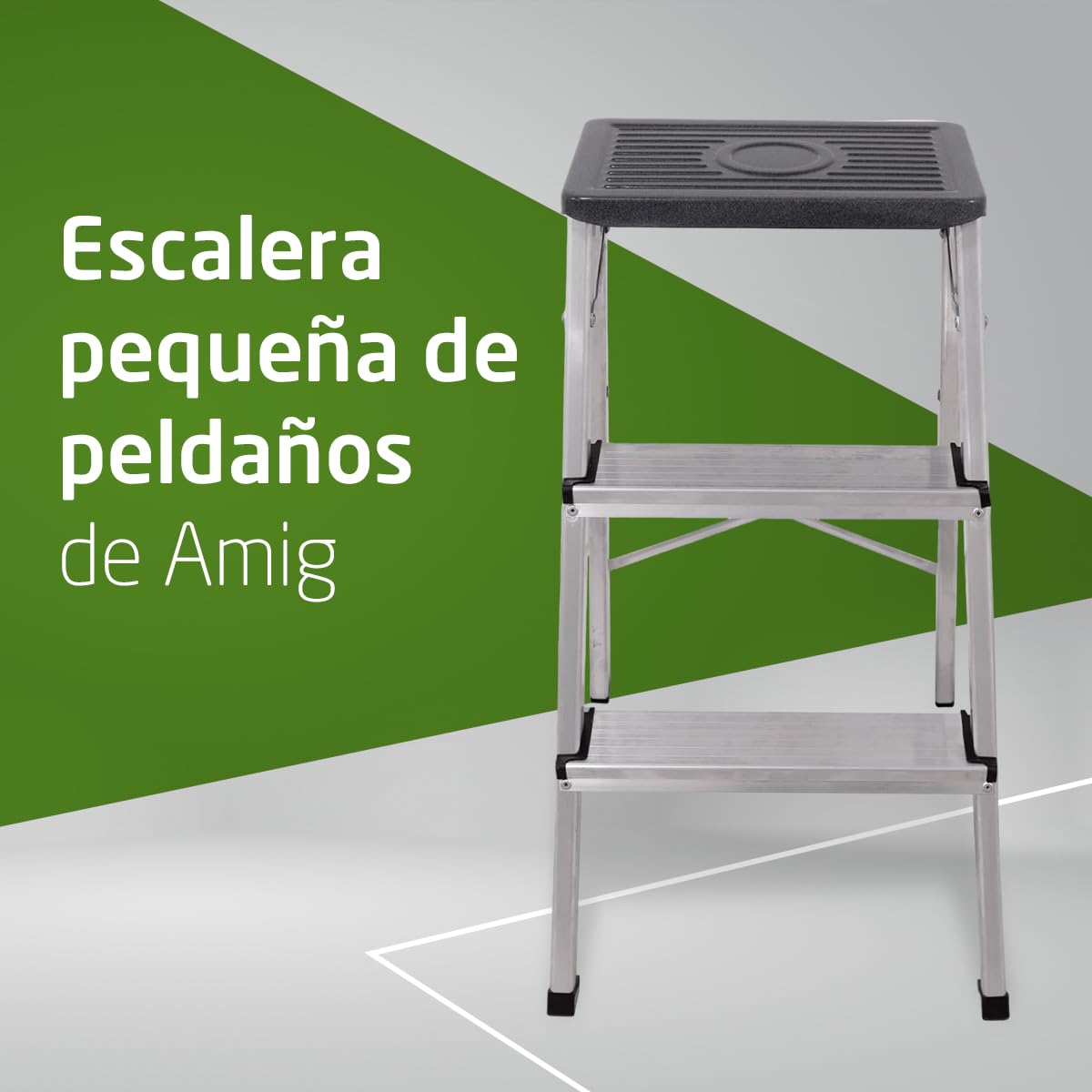 Amig - Escalera Plegable Pequeña de 3 Peldaños - Taburete con Escalones Antideslizantes - Peso Máximo 150 kg - Aluminio - Fácil de Almacenar