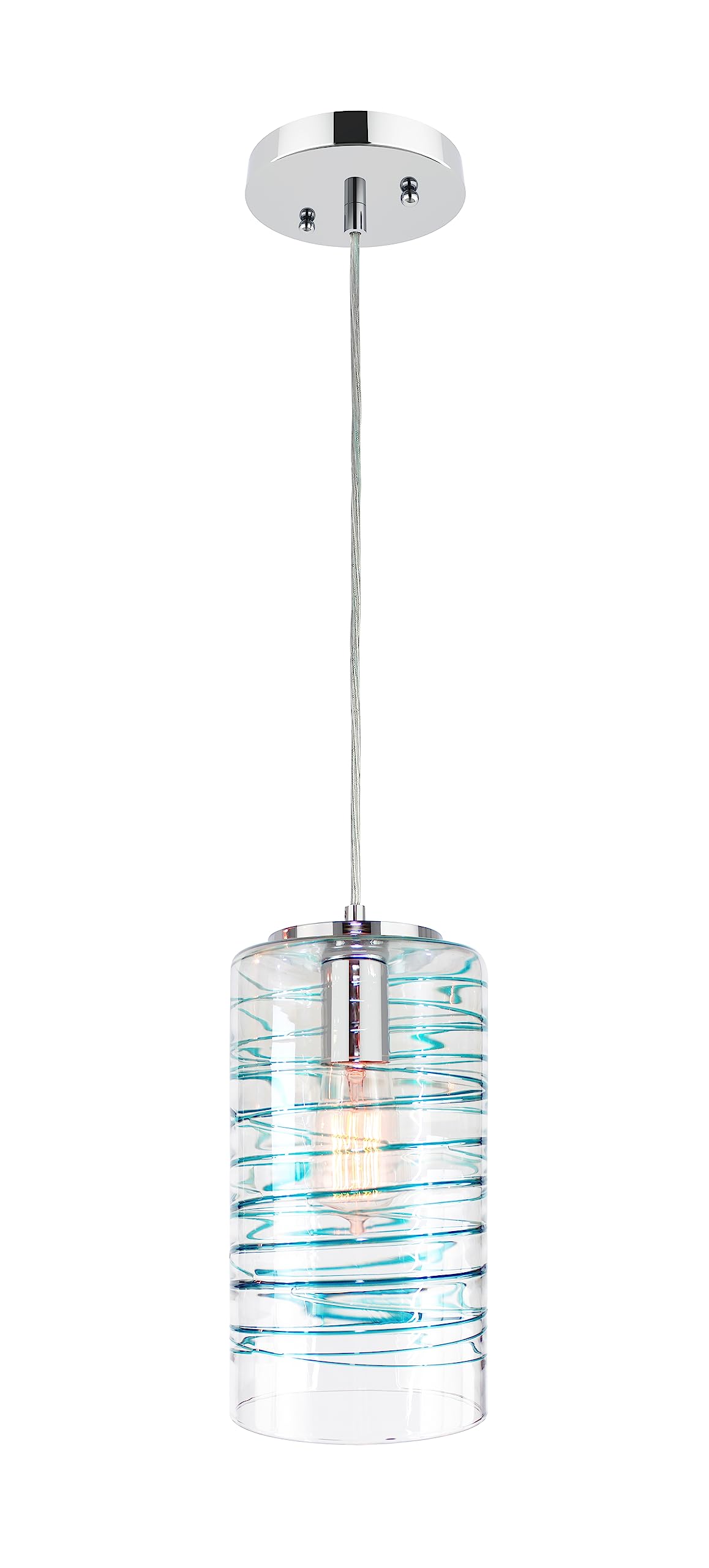 Aster Modern 1-Light Pendant Ceiling Light Hand Blown Cylinder Glass with an Organic Swirl Pattern for Kitchen Island, Hallway, Entryway, Passway, Dining Room, Bedroom, Balcony Living Room
