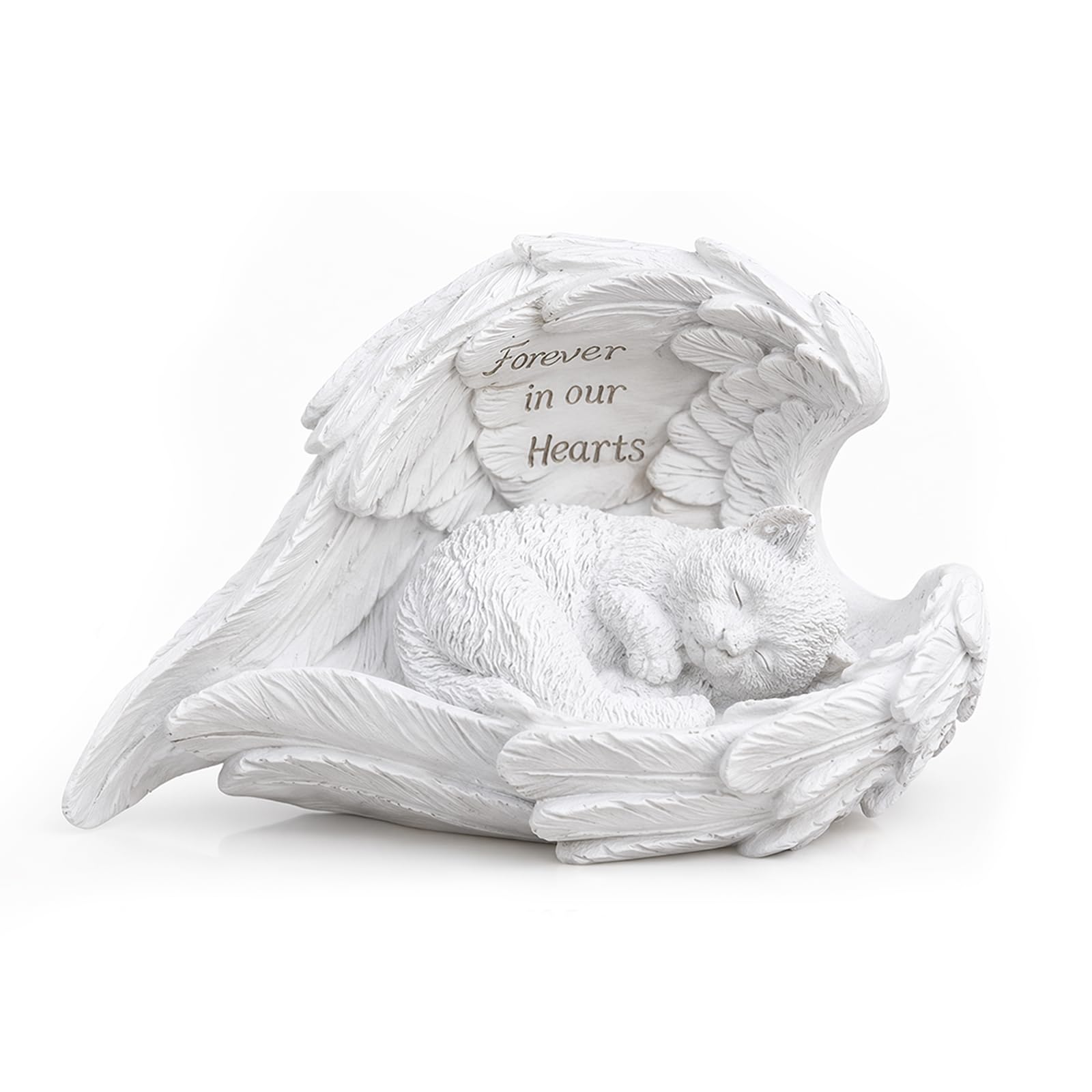 FARYODI Solar Memorial Stone for Cat or Dog, Angel Figure with LED Light & Wings, Weatherproof Resin Statue as Grave Marking, Pet Grave Decoration for Garden, Cemetery, 20.5 cm (Cat)