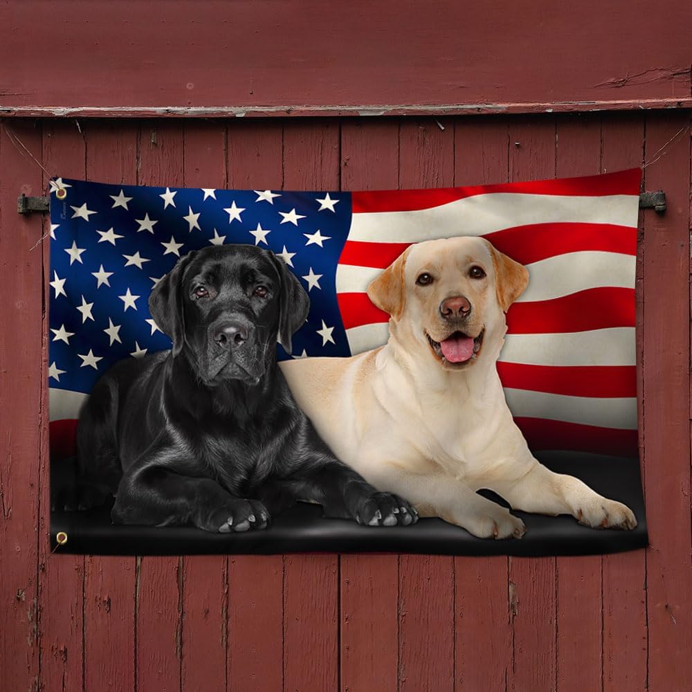 American Flag-Black Lab And Yellow Lab Grommet Flag Labrador Retriever American Flag TQN97GFv2, 3x5 ft., No Flagpole Mounting Rings-USA Flags Premium Polyester-Decorative Indoor Outdoor Flag