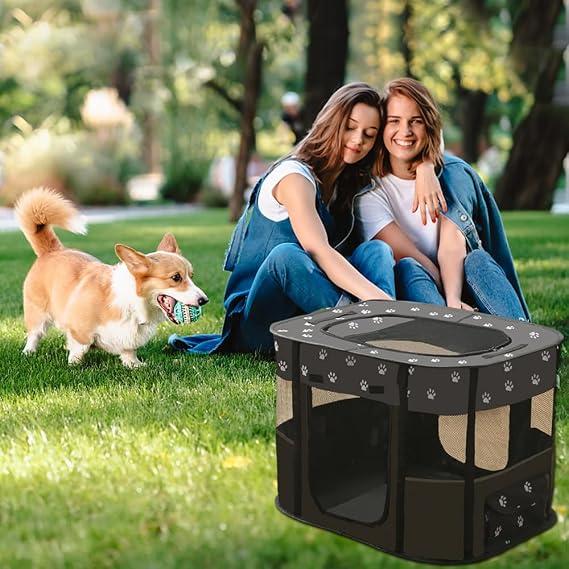 Foldable Dog Playpen,Pet Exercise Pen Tent Fence Cat Kennel House Playground for Portable Puppy Playpen/Rabbit Run/Kitten Cat Indoor Outdoor Travel Camping Use 80X60X55CM (M,Black)
