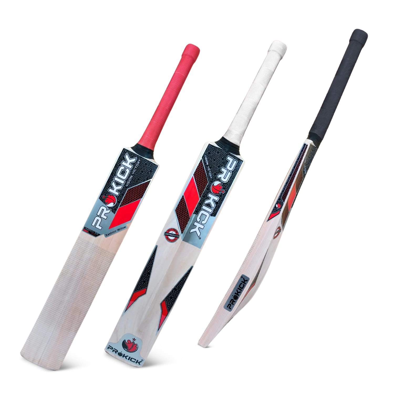 Prokick Impulse Kashmir Willow Cricket Bat (Suitable for Both Leather Ball and Tennis Ball) Both Hard and Soft Tennis Ball Bat | Red Tennis Ball Bat with Powerfull Stroke - Size 3