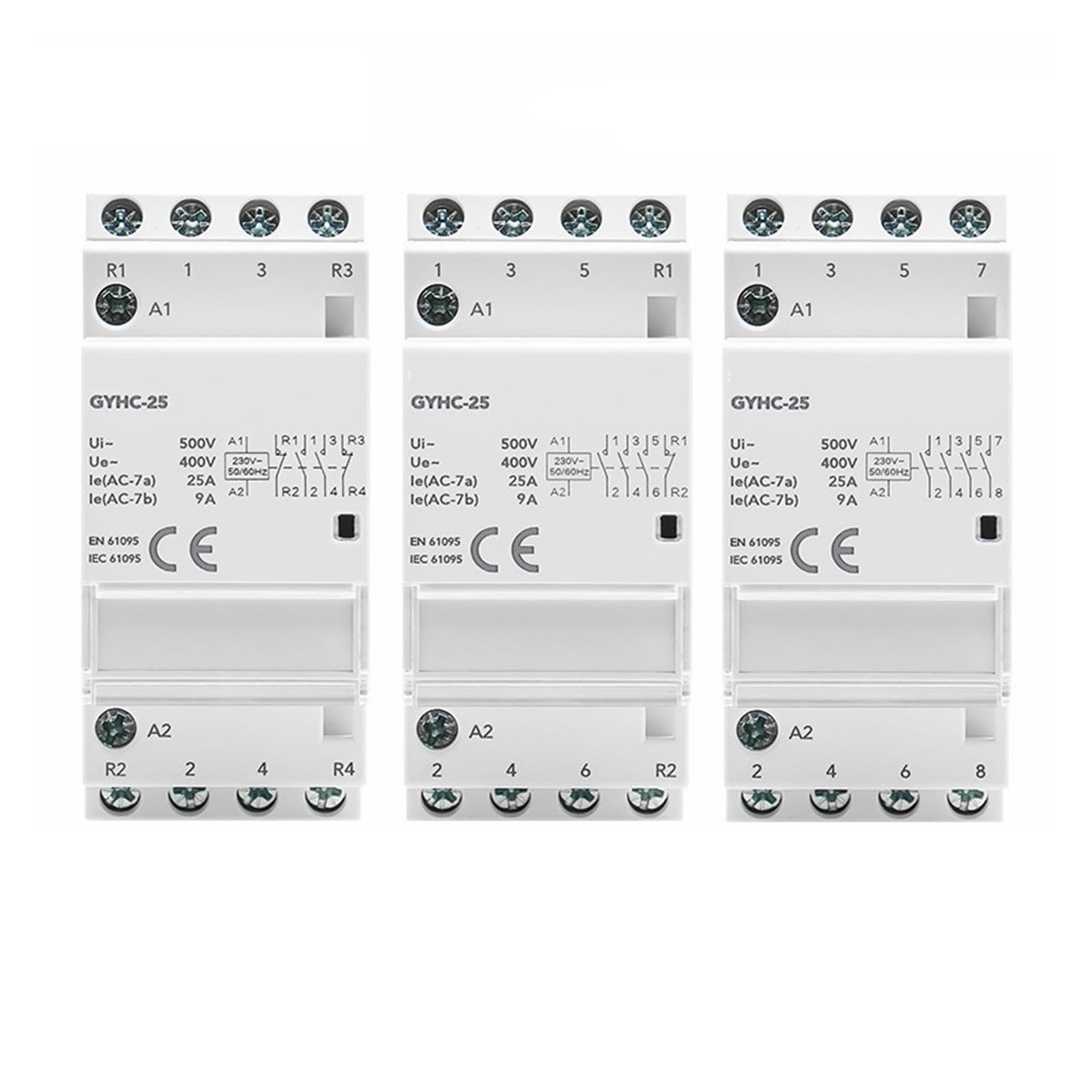 QEFHSVVZE Rail-Type Automatic Modular Household contactor AC230V 4P 25A 4NO 2NO2NC 3NO1NC 50/60Hz 3P 25A 3NO(4P 25A 4NC)