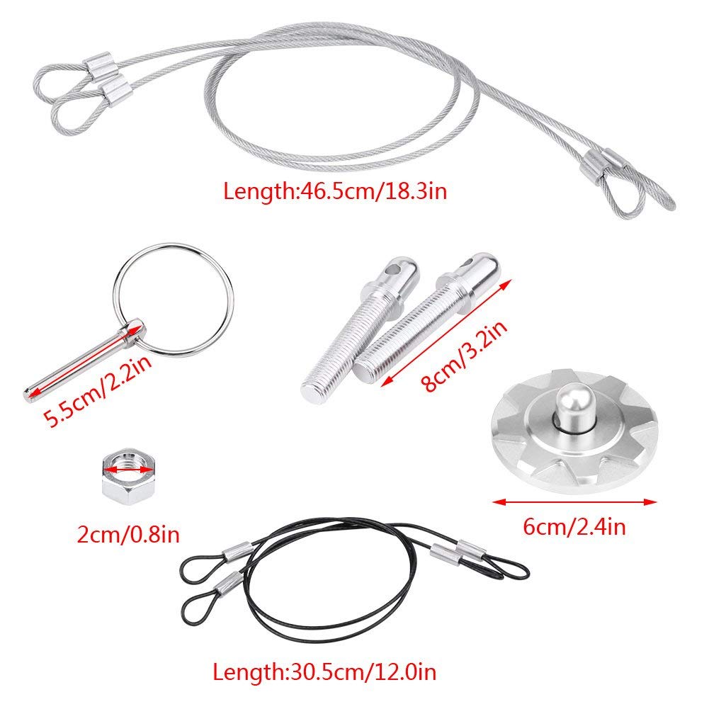 Perno del cofano, blocco del perno del cofano in lega di alluminio CNC, kit di blocco del perno del cofano universale, Argento