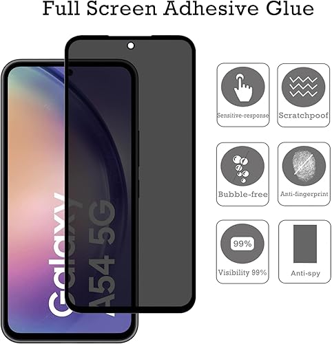 Miniatura 2 de Paquete de 2 protectores de pantalla de privacidad de vidrio templado antiespía de dureza 9H para Samsung Galaxy A54 5G (negro)