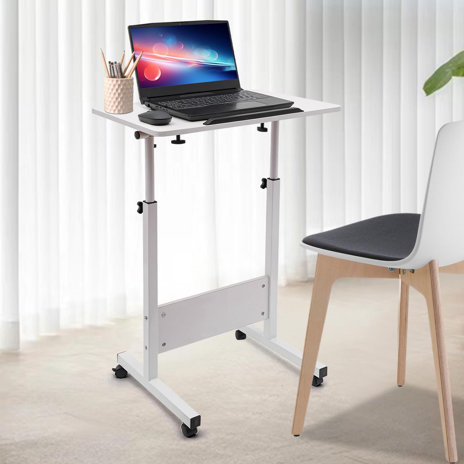 Standing Desk Adjustable Height Rolling Computer Stand with 4 Wheels 24 16 Inch Large Sit-Stand Adjustable Height up — view 2