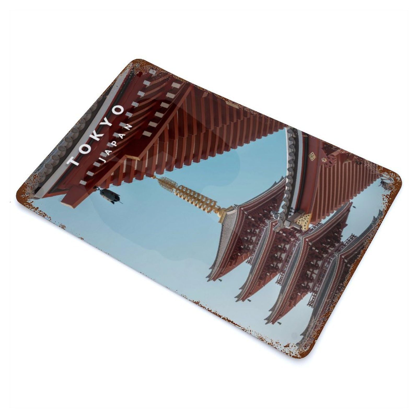 SensoJi Pagoda Distressed Metal Wall Sign 11.8"x7.9", Rustic Home Decor for Farmhouse, Kitchen And Entryway Decor