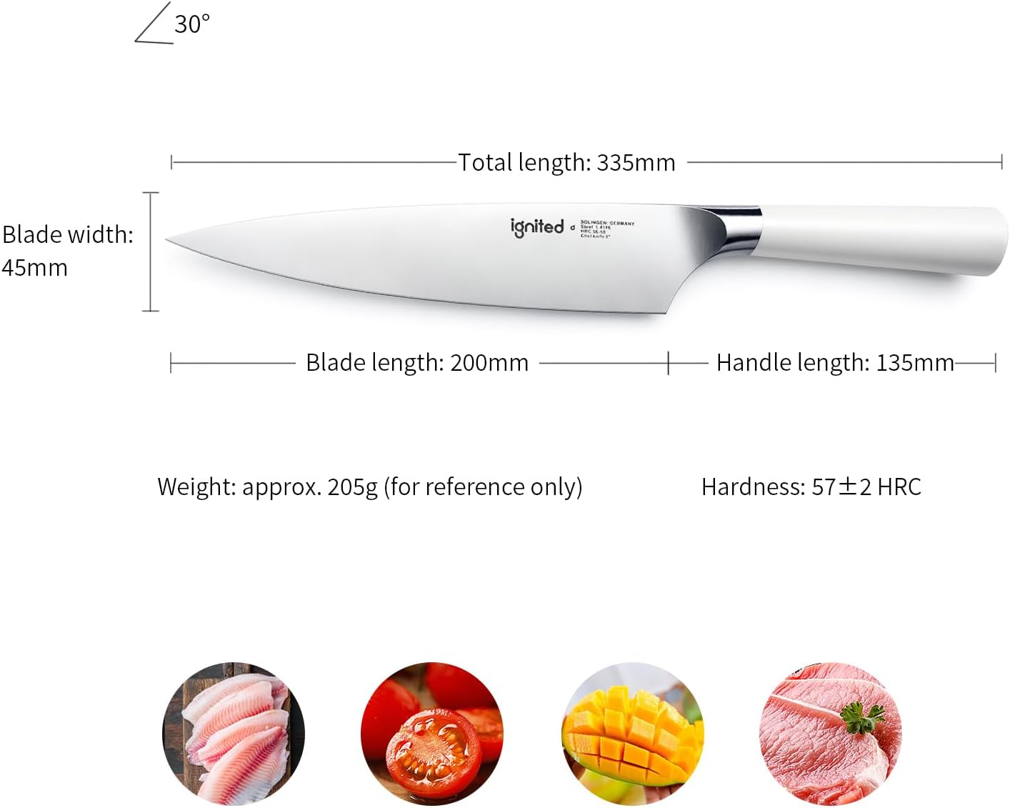 Chef Knife 8 Inch, German High Carbon Stainless Steel Kitchen Knife with Ergonomic White Handle, Ultra Sharp Professional Cooking Knife in Gift Box for Home & Restaurant - Image 7