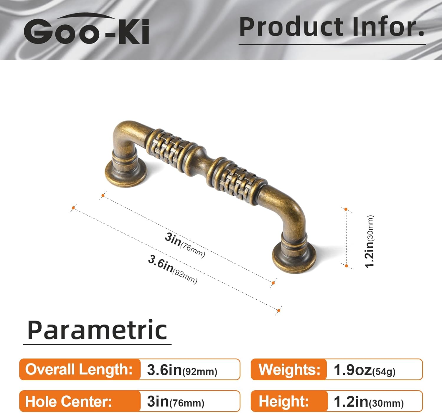 Goo-Ki Woven Cabinet Pulls Antique Brass 6pack Weave Drawer Handles - 3" c-c Vintage Retro Brass Bar Pull Handle Zinc Alloy Kitchen Hardware