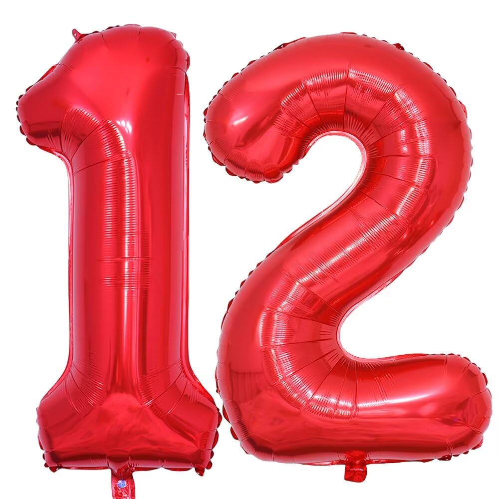 Number 12 Balloon Red Numbers Balloons 12 Birthday Party Foil Balloon 12 Deco Anniversary-100cm — image 1