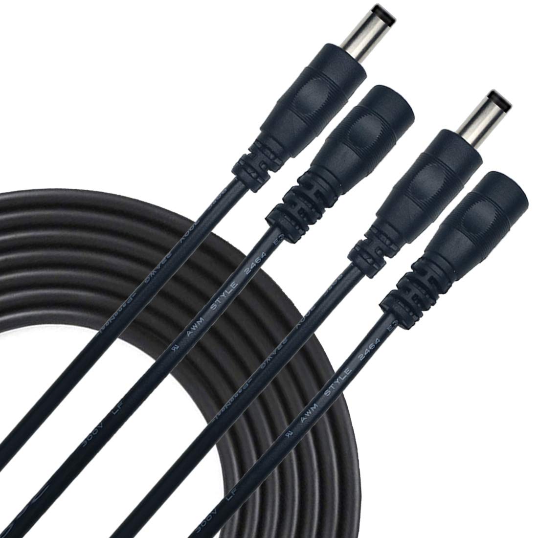 2-Pack 5m DC Power Extension Cable, Connector 5.5mm X 2.1mm, Supports DC 5V 6V 9V 12V 24V, For Security Cameras, DVR, Router, Printer, LED Strip
