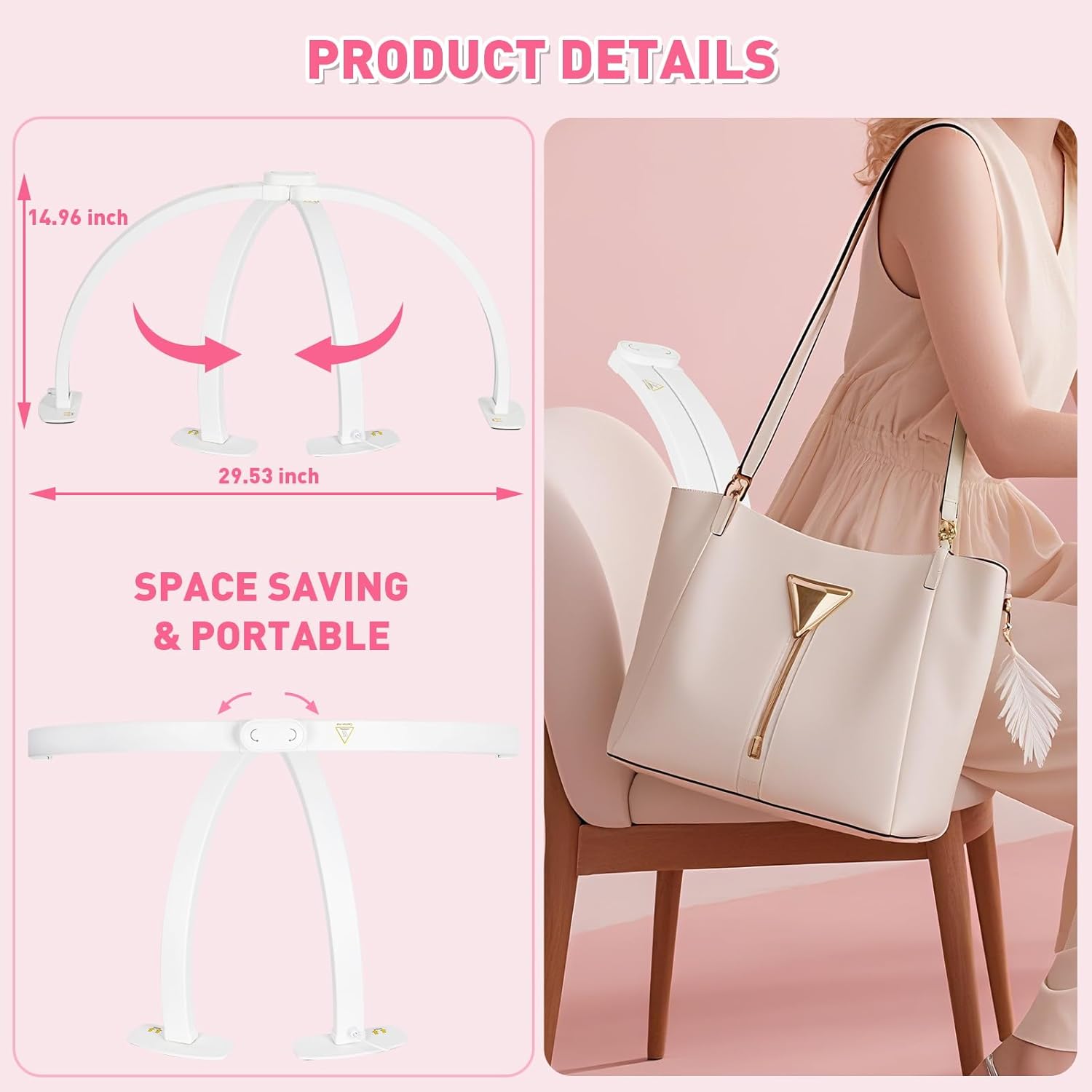 HITTI 29in Half Moon Light for Nail Desk, Foldable, 3 Color Modes & 10 Brightness, Phone Stand, Arch LED Nail Tech Table Lamp for Manicure Salon, Handicraft, Art, Eyelash Extension - White