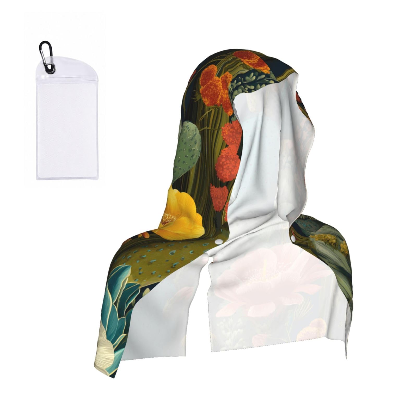 WXWJSHMGC Cactus Print Cooling Hoodie Towel, Cooling Towels For Neck And Face Sun Protection Instant Cool Hoodie(Sport/Camping/Work Out/Hot Weather)
