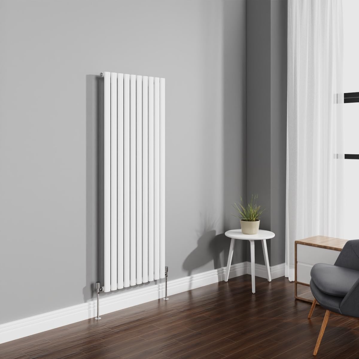 NRG 1600x590mm Gloss White Radiator Vertical Oval Panel Bathroom Designer Single Rad Central Heating