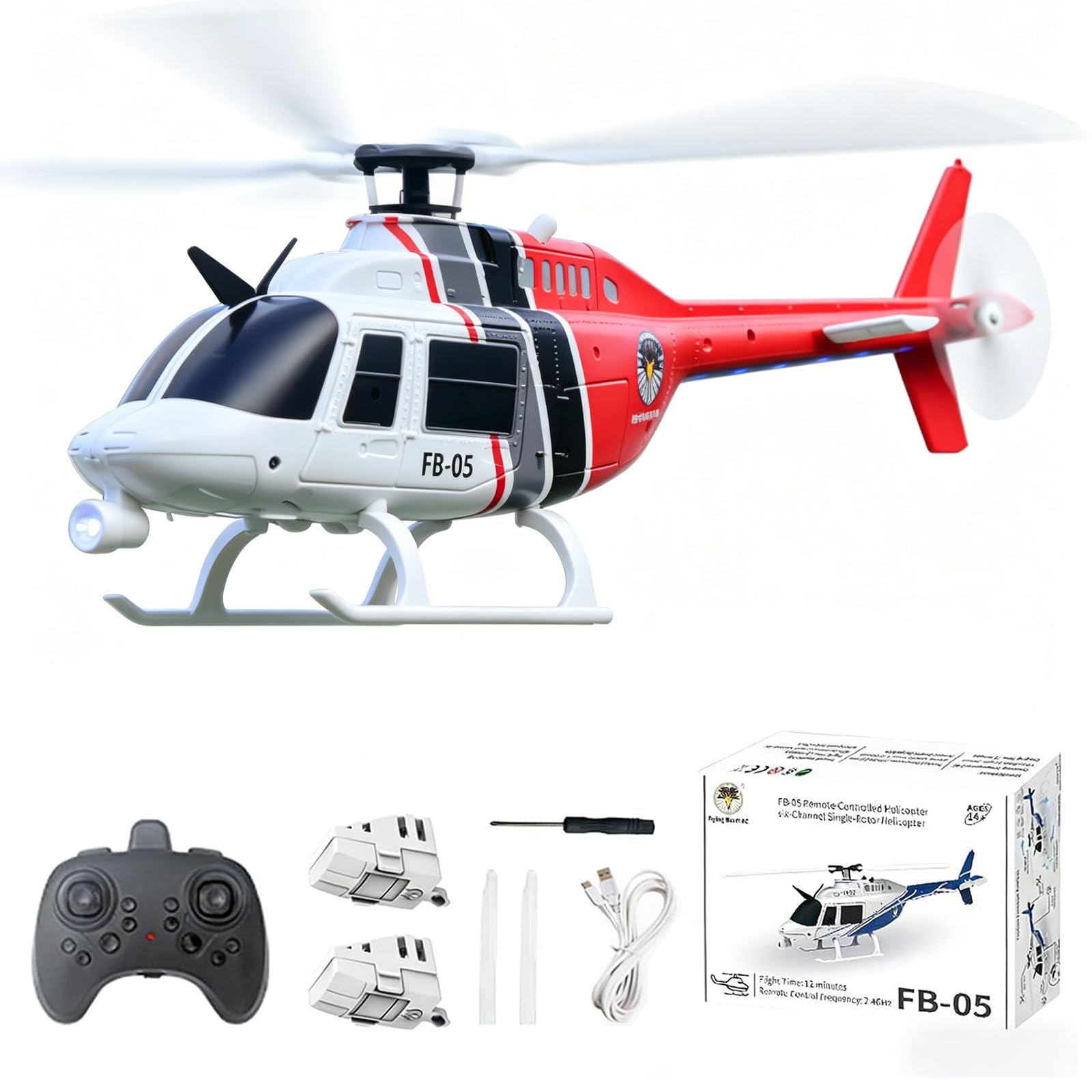 Hylukon FB-05 Remote Controlled Helicopter, 6 Channel Single Rotor Helicopter with 6 Axis Gyro, Altitude Hold, One Key Takeoff Landing, Circle Emergency Stop, Gift for Teens Adul (Red)