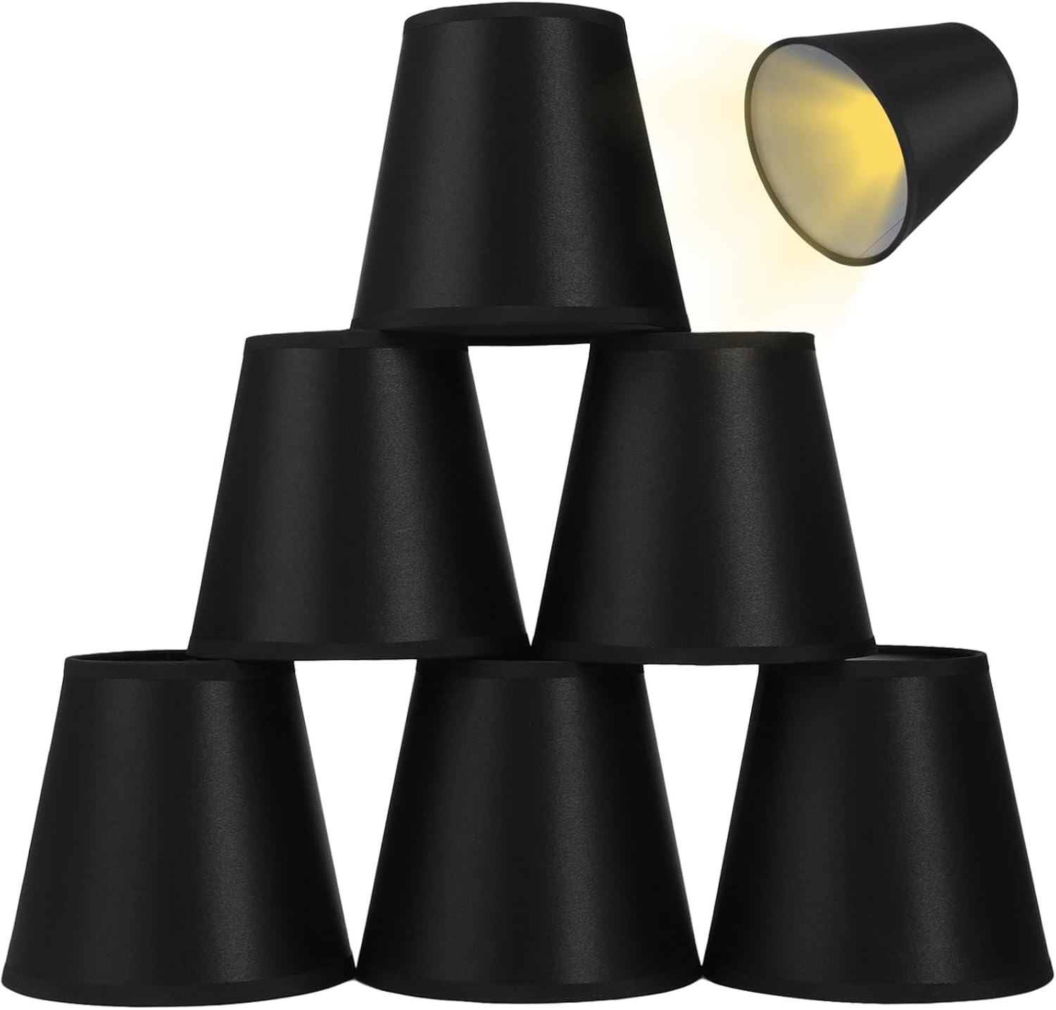 6 Pcs Clip-on Chandelier Lamp Shades, 5.1 x 5.5 in Black Mini Lamp Shades, Classic Fabric Lampshade Set with PVC Lining, Suitable for Chandeliers, Wall Lamps, Candle Bulbs