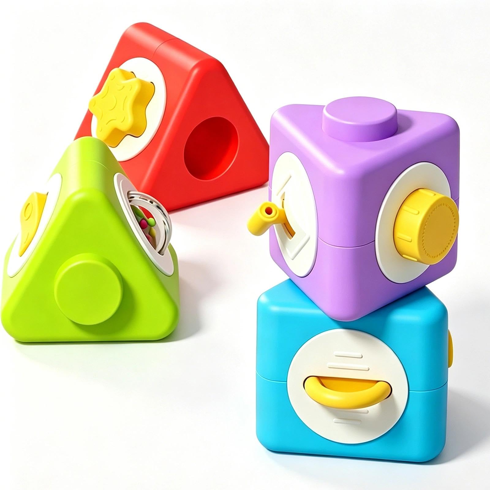 ZCOINS Sensory Activity Cube for Babies and Toddlers 9-36 Months, Montessori Busy Cube Toys with 12 Activities, Fine Motor Skills Stacking Blocks, Travel Toy for Airplane Car Restaurant