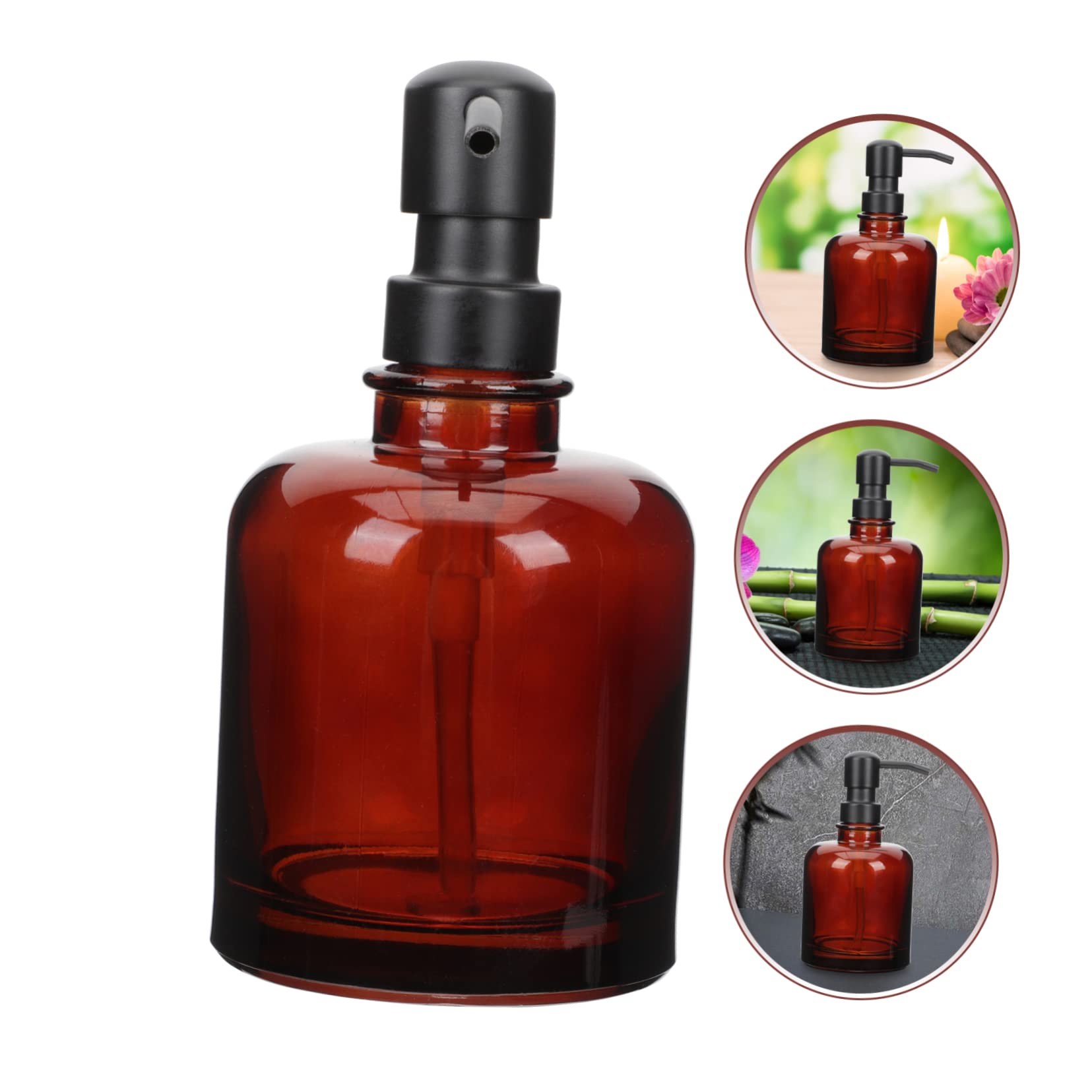Dispenser Sapone in Vetro Ambrato 12 Oz con Pompa in Acciaio Inox, Ricaricabile e Compatto per Bagno e Shampoo