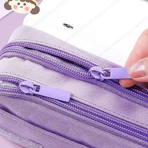 Image of Invite Enterprise 3D Polyester Cartoon Theme Pencil Case - Multipurpose Zipper Pouch for Kids, Girls - Stationery Storage Box (Rabbit) - Purple