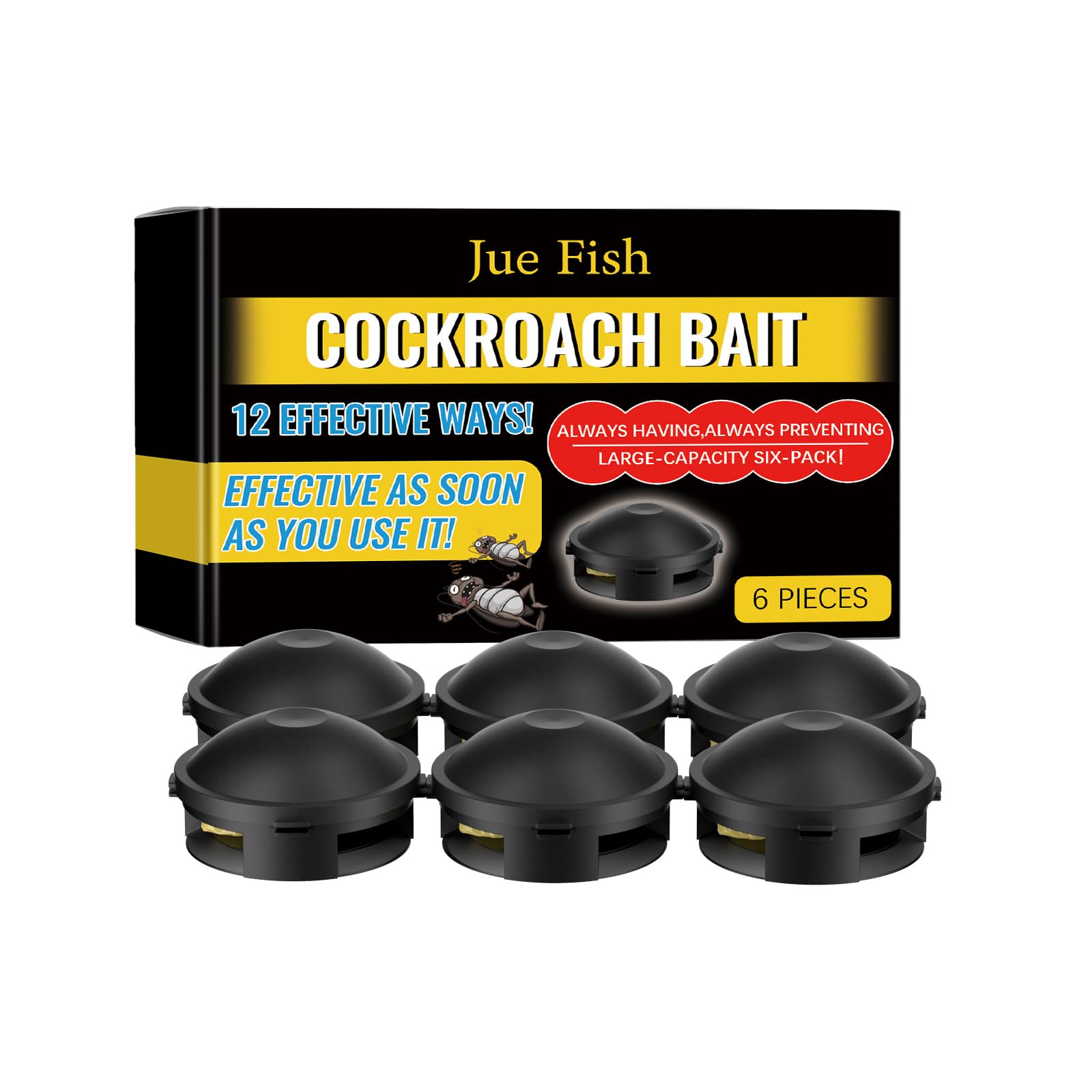 6 Count Large Roach Bait Stations, Natural Cockroach Repellent/Roach Traps Indoor Outdoor for Small&Large Roaches and Effectively Roach Control, Long-Lasting Protection, Child-Resistant