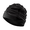 PICK A HAT Swim Caps for Women Swimming,Colorful Printed Swimming Cap for Long Hair Large Nylon Cloth Not Waterproof Pleated Elastic Bathing Caps for Thick Curly Hair(1-Bright Black) gallery image
