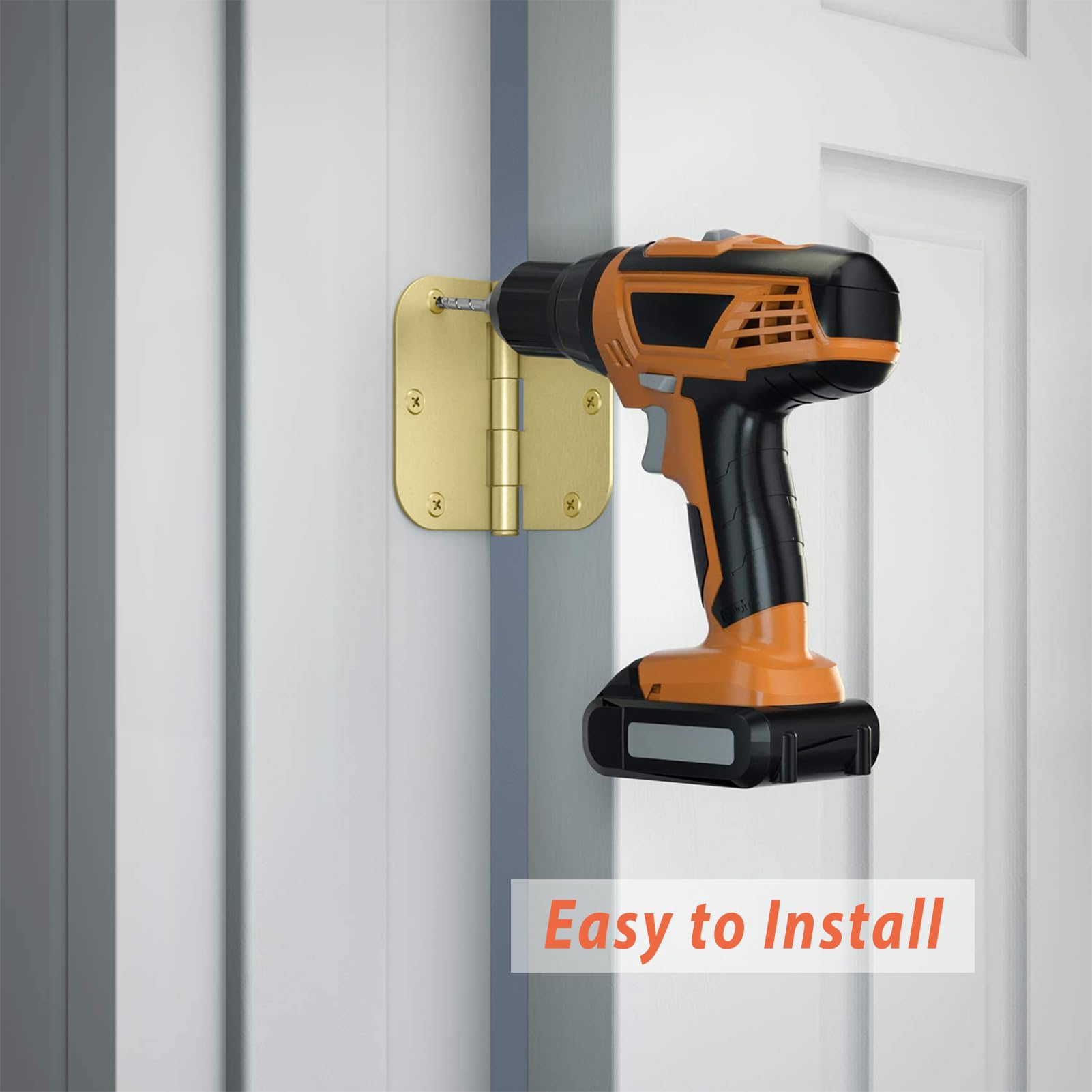 HOSOM Bisagras de puerta de latón satinado, paquete de 30 bisagras de puerta de 3.5 x 3.5 pulgadas con radio de 5/8 pulgadas, bisagras de puerta interiores y exteriores, bisagras de puerta doradas de