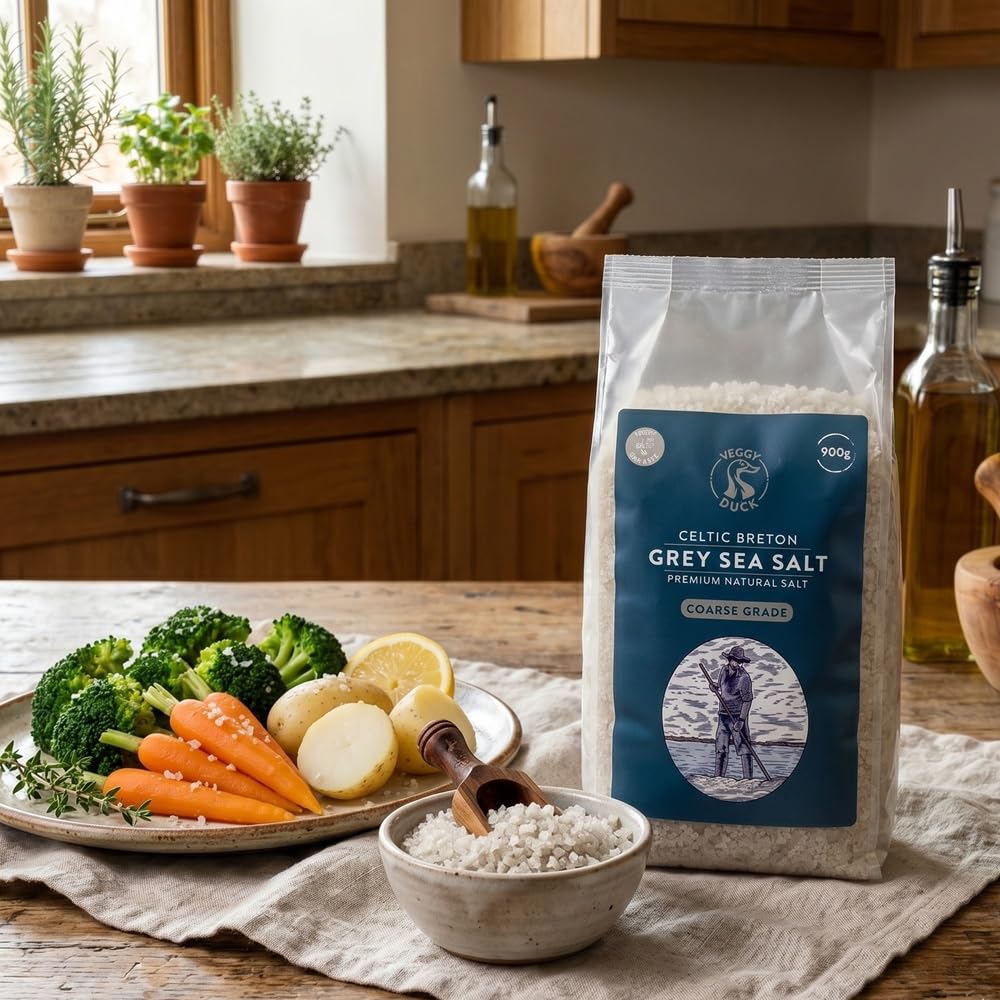 Veggy Duck - Sal Celta - Sal Gris Celta Bretona Gruesa (900g) - Sin Refinar | Natural | Sin OMG | Vegana | Genial para Cocinar