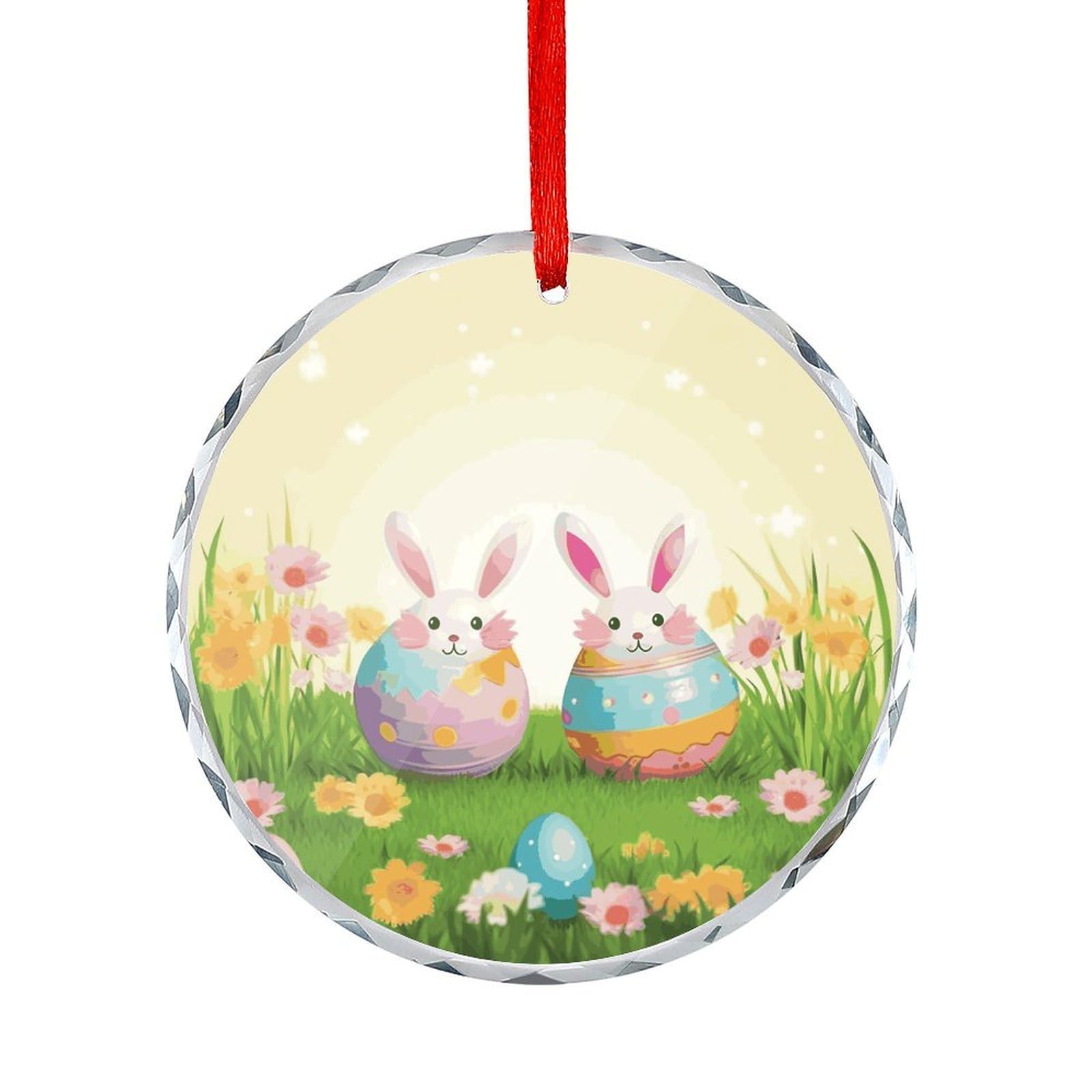 Btcowzrv Style Happy Easter Day Round Ornament Hanging Pendant Decor