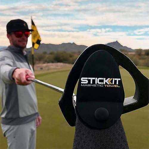 Miniatura 5 de STICKIT Toalla magnética, color negro, paquete de 2, toalla de golf de microfibra de primer nivel con bolsillos profundos de gofre, imán de fuerza