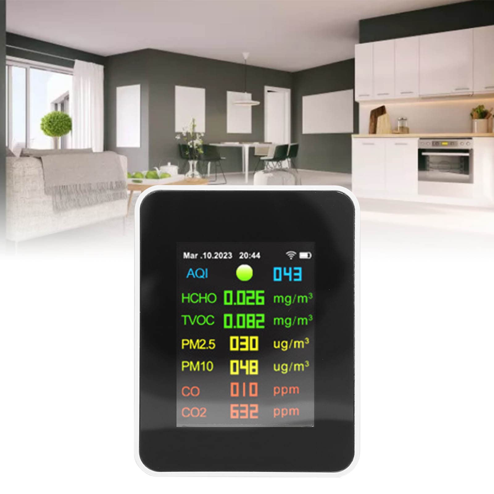 Detektor Jakości Powietrza, Monitor Jakości Powietrza 9 w 1 WiFi PM2,5, Temperatura i wilgotność TVOC PM10 Monitor Jakości Powietrza, Wyświetlacz LCD Zmierzona wartość w Czasie