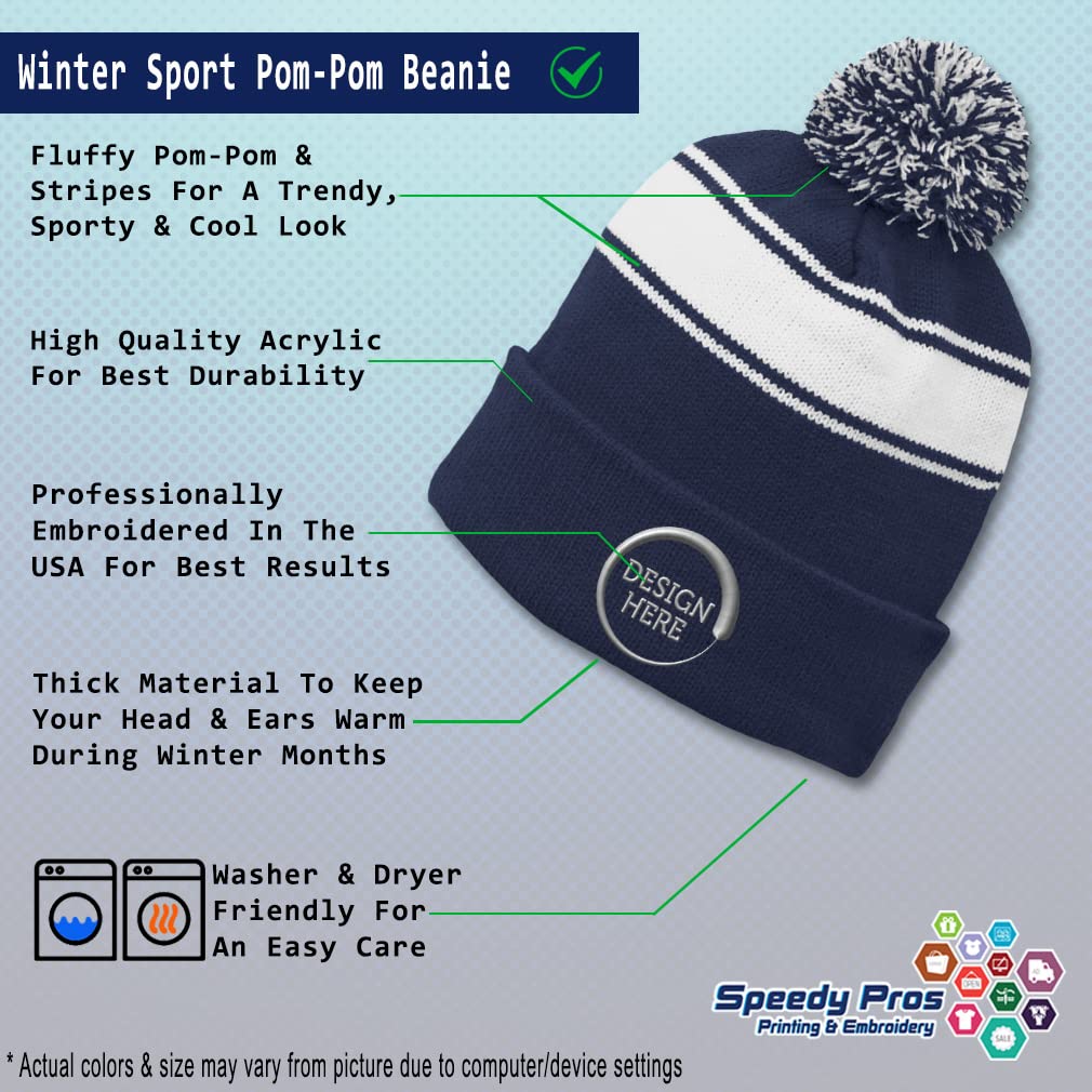 Speedy Pros Beanie Hat for Men & Women Hockey Mom Mom Mommy Winter Hats Sport Beanie Acrylic 1 Size Navy White Personalized Text Here