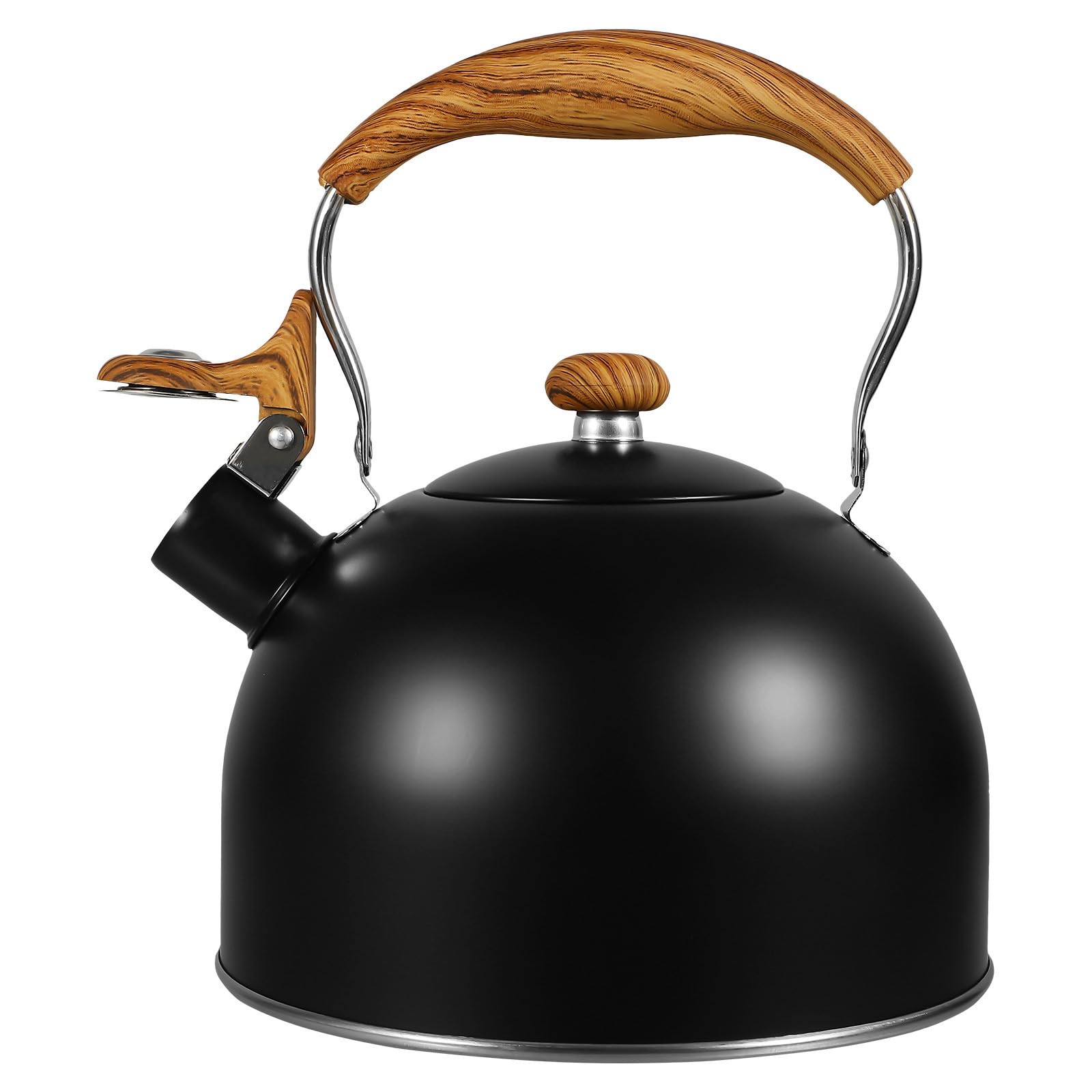 INOOMP Bollitore per Tè da 2,5l in Acciaio Inox Manico in Legno Ergonomico e Fischietto Automatico per Cucina Domestica ed Energia Conservata
